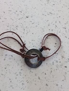 Coin Pendant Leather Cord Necklace - Brown and Silver